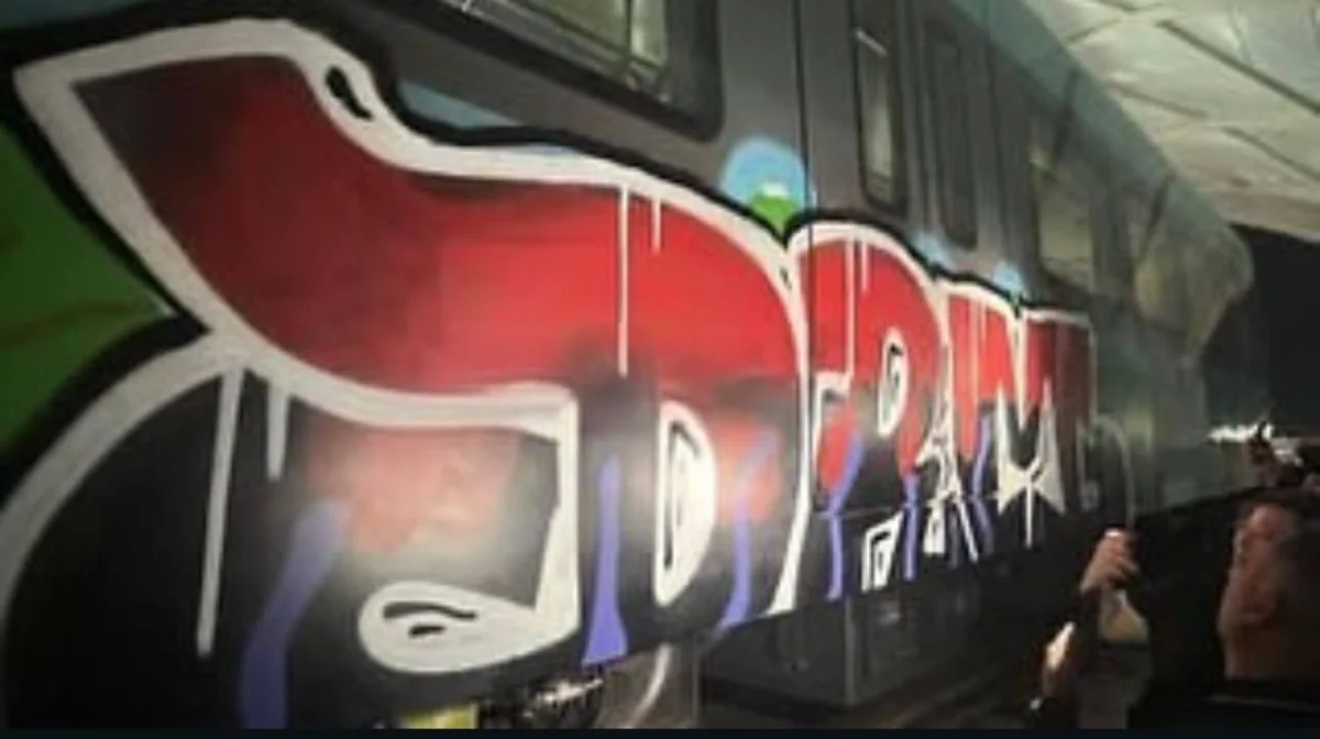 Астанада LRT вагондарының сыртына сурет салып кеткен